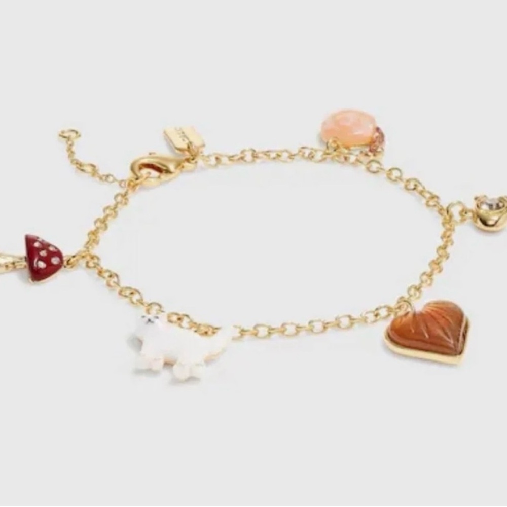 Coach Gold creature multi Charm Bracelet with Amber Heart & White Cat Charm - Picture 8 of 10